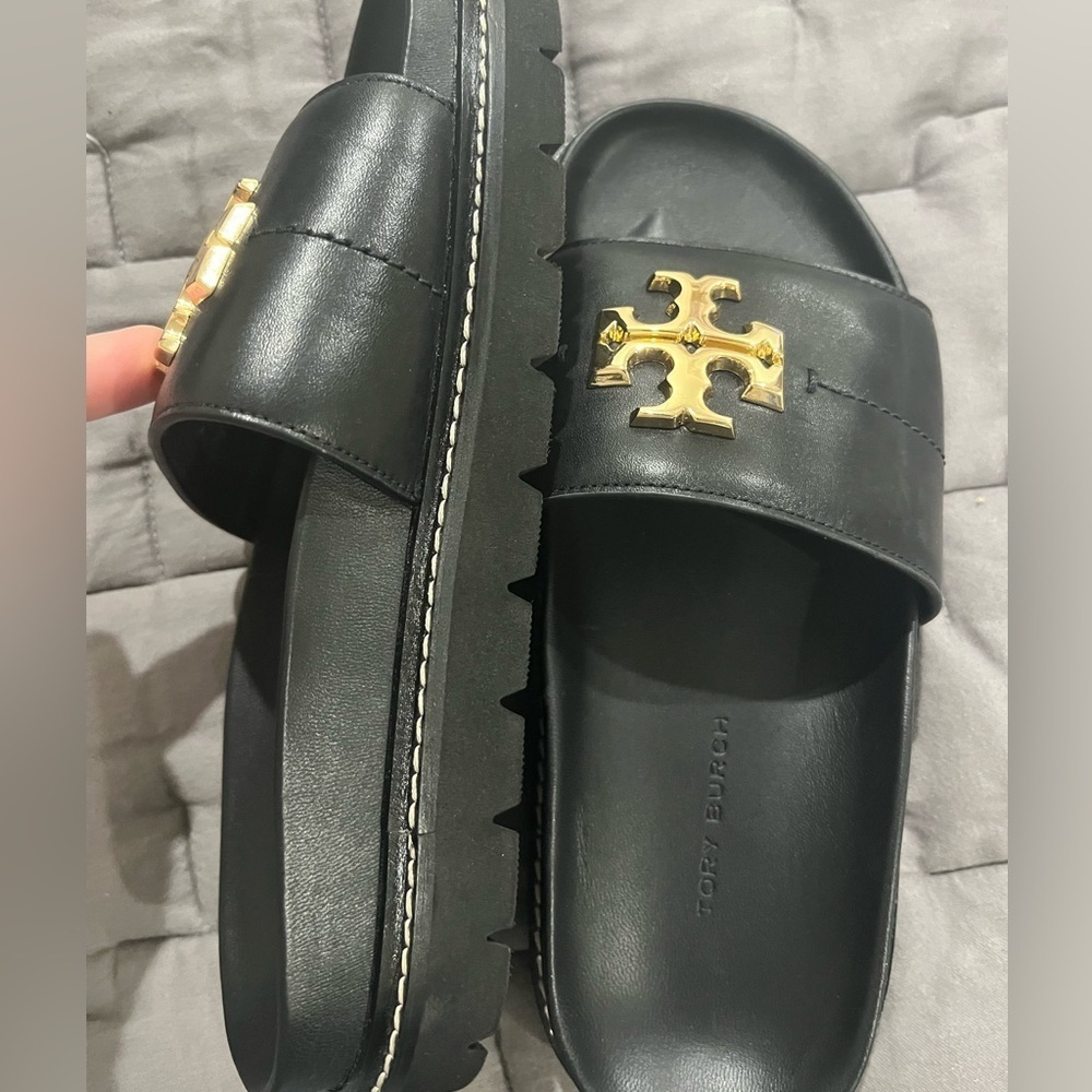 Tory Burch Everly Anatomic Lug Paris Nappa Slide black 5.5 beach - Picture 5 of 6